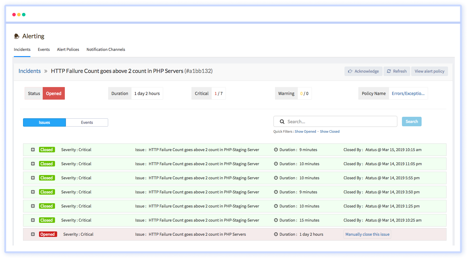 APM alert incident http failure