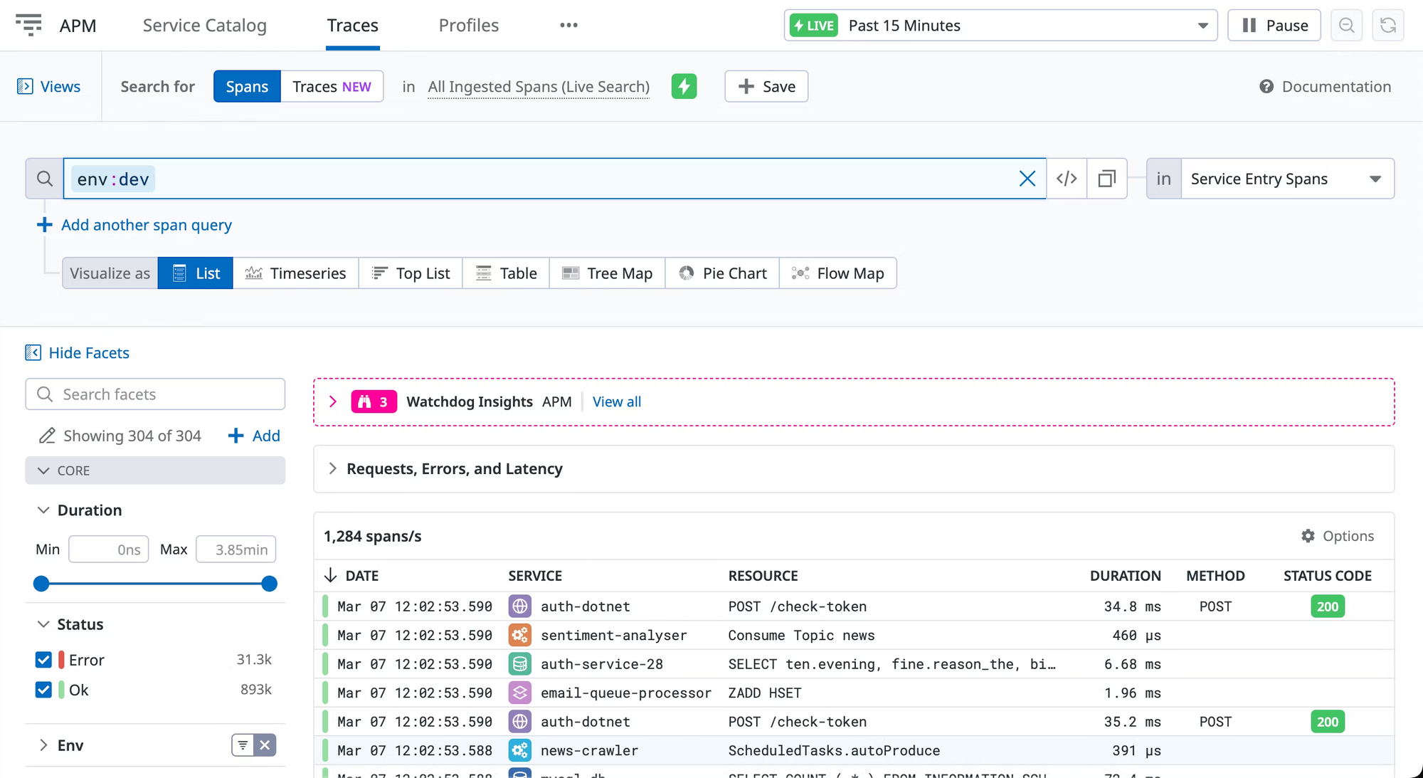 Datadog Trace Explorer