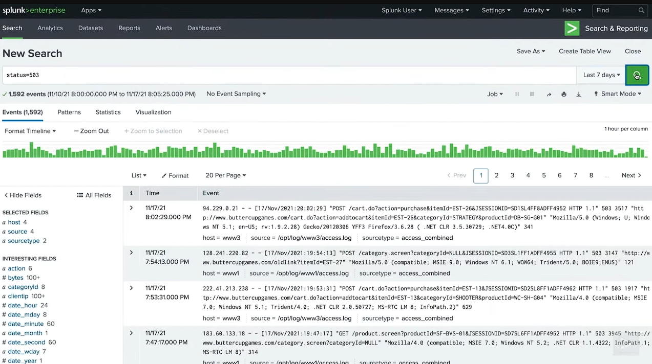 Splunk search for data querying