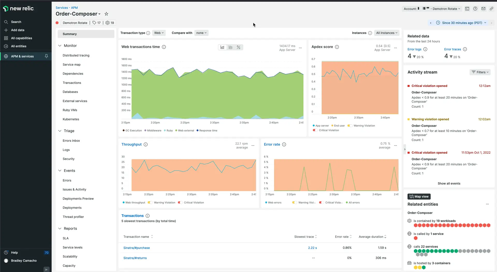 Service status at a glance with New Relic APM