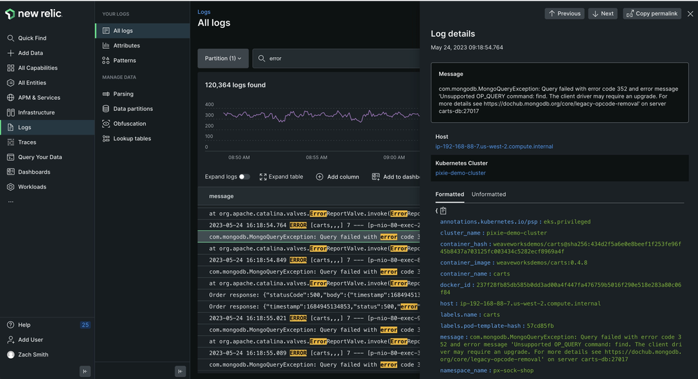 New Relic Logs UI