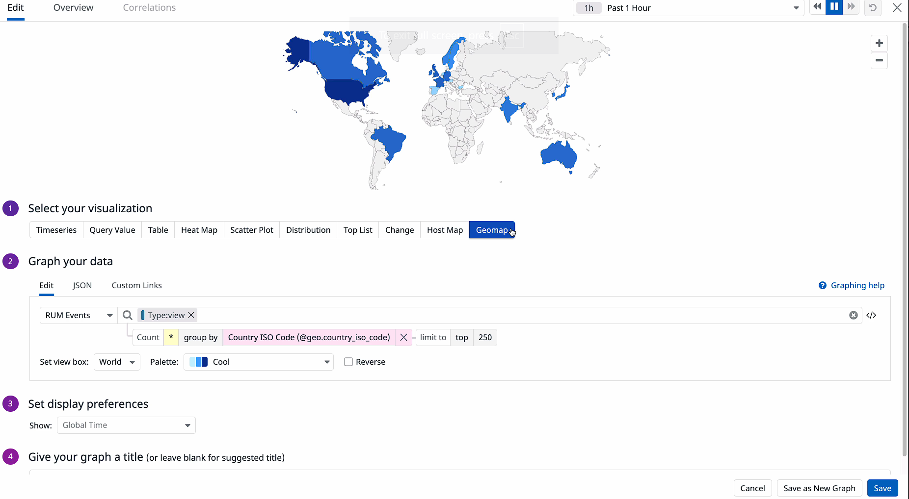 Datadog showing Geomap visualization 