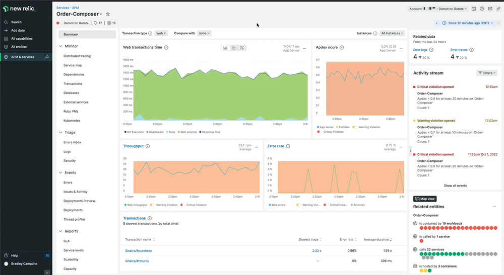 Service status at a glance with New Relic APM