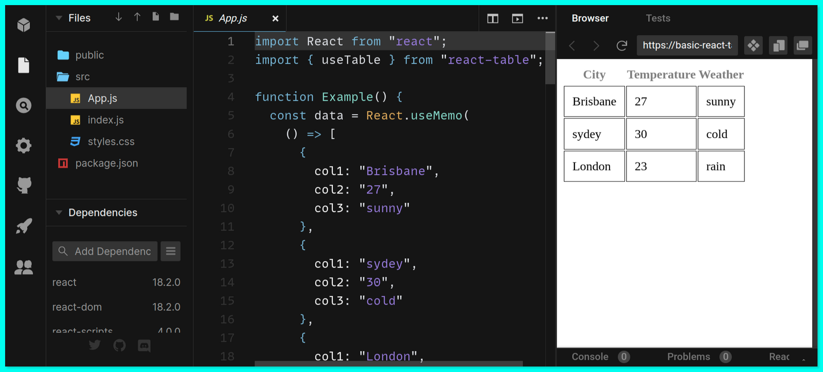 Creating Tables Using React Table Library