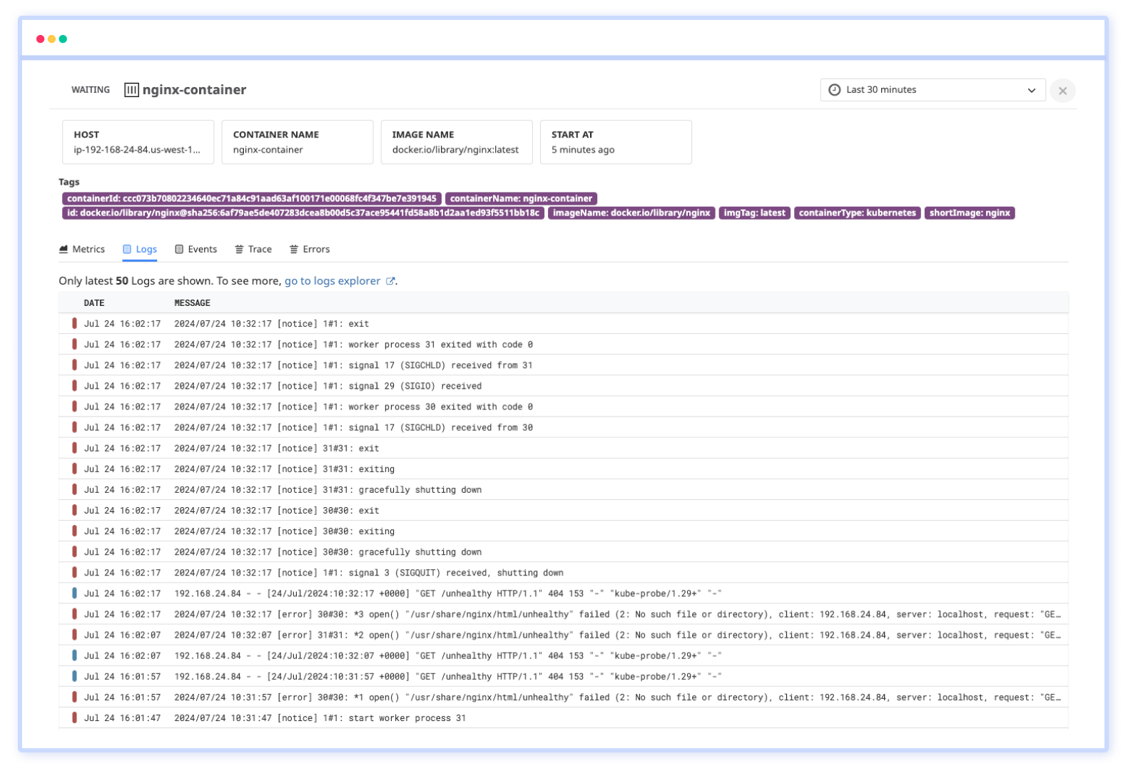 Container Logs Monitoring